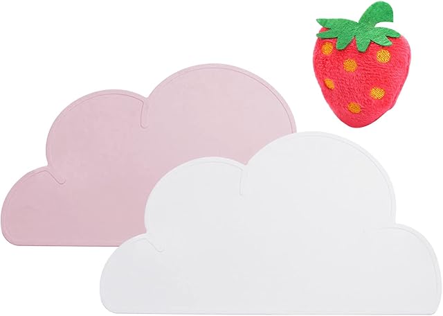 Longbest 2 Pack Pet Feeding Mats Waterproof Anti Slip Silicone Dog Cat Food Tray Pad Dish Bowl Placemat Cloud Shaped Insulation mat Pet Supplies