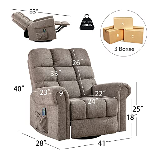 Anj Oversized Rocker Recliner Chair With Massage And Heat, Manual Overstuffed Swivel Recliners For Big Man, Large Glider Rocking Reclining Chairs For Living Room, Camel #TOP1