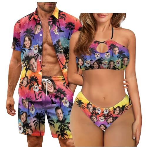 Matching Swimsuit for Couples with Face Print Personalized Bikini Suit with Picture of Husband Pet Photo for Women