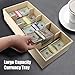 Mczxon Wooden Currency Money Cash Tray With 300 Currency Wrappers, 5 Compartment Wooden Cash Money Currency Organizer Storage Change Box Case for Cash, Moneyboxes Currency Holder Cash for Money