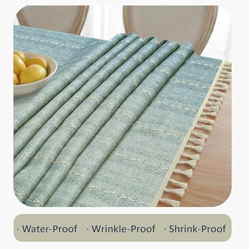 Image of Cortina Tablecloth for Dining Table Waterproof Table Cover, Cotton Linen Fabric Rectangle Tablecloth (Boho-Blue, 4 Seater)