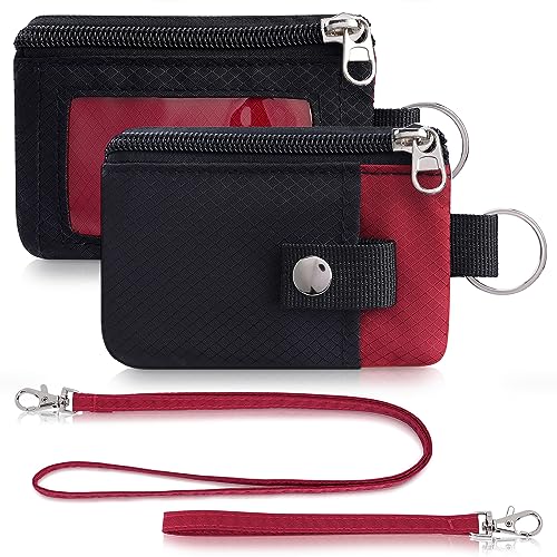 Artpaxy Minimalist Wallet For Mens Womens, Keychain RFID Blocking Zipper Small Wallet with ID Window 2 Lanyards,Water Resistant Travel Cash Card Coin Case Boys Girls