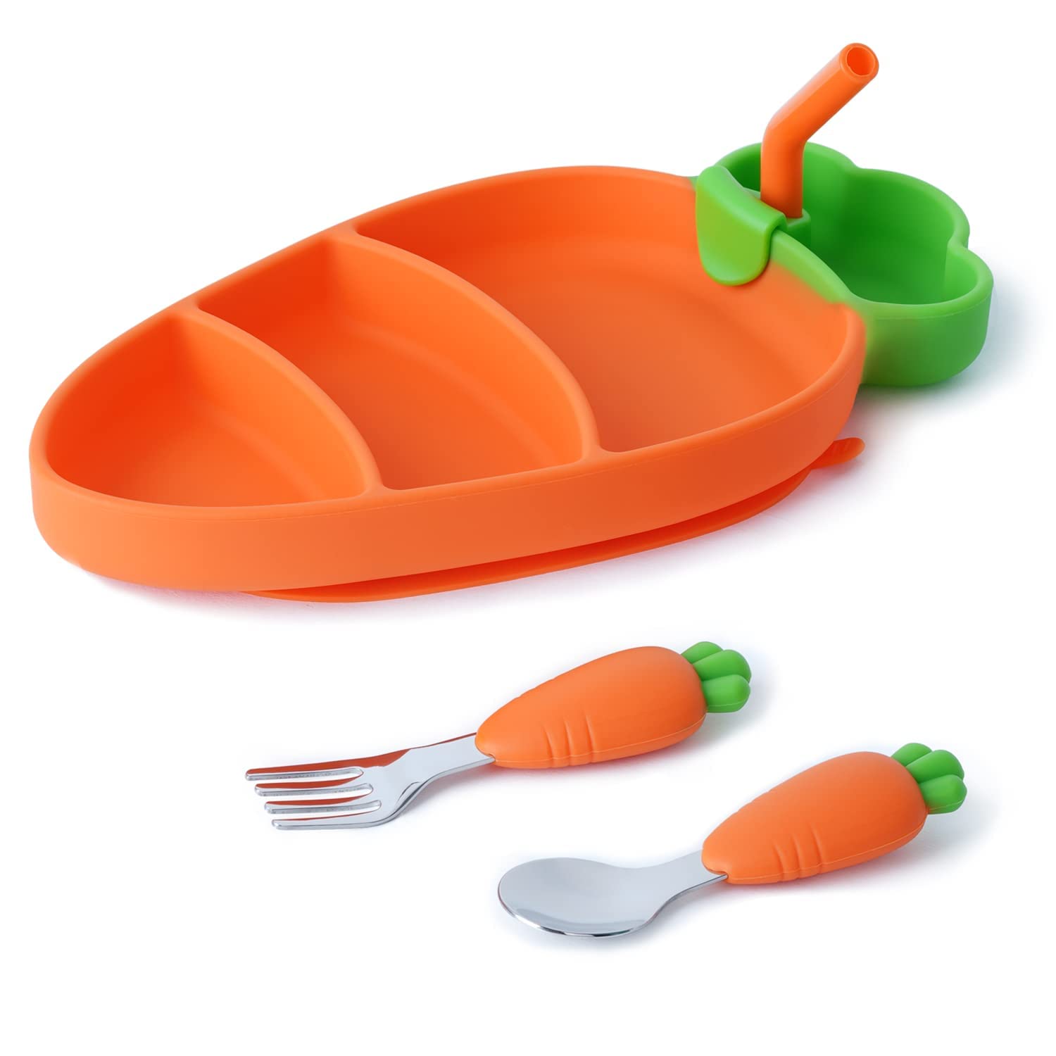 Mumoo Bear 4Pcs/Set Toddler Plates Utensils Set for Baby, Suction Plates for Baby and Toddler Plates - Non-Slip Baby Plates with Suction Silicone Plates for Baby, Dishwasher Microwave Safe
