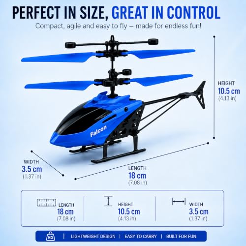 Image of KIDZYMON Dual Operating Gravity Sensor Flying Helicopter Toy for Kids, Rechargeable Battery, Up & Down Flight, 3D LED Lights, Safety Sensor, Hand & Remote-Controlled, Age 4+ Years, Pack of 1 (Blue)