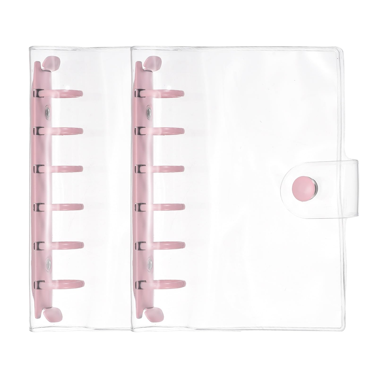 PATIKIL A7 6-Ring Binder Cover, 2Pcs Transparent PVC Notebook Binder Soft Clear Binder Protector Refillable Shell with Snap Button Closure for DIY Office Travel Planner, Pink