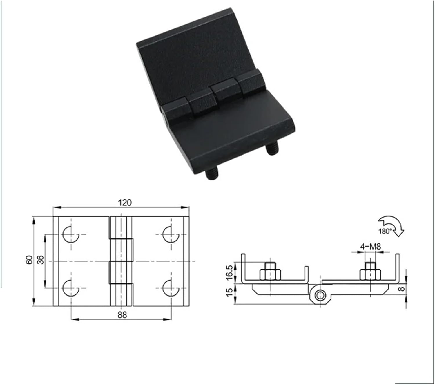 Black Square Hinge Zinc Alloy Industrial Automation Equipment Toolboxes Cabinets Doors 1Pcs(120X60X8mm-Black-2A)