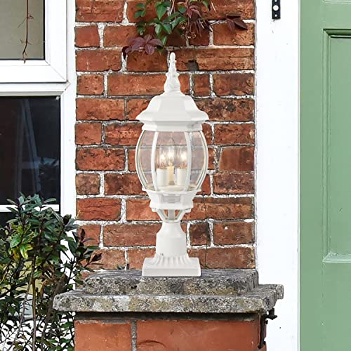 Image of Nuvo 60 /897, 3-Light Outdoor Post Lantern, White, Beveled Glass