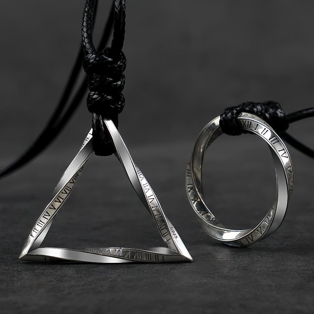 Netro Mobius Strip Collana a Sospensione con Numeri Romani per Uomini Donne Black Cord