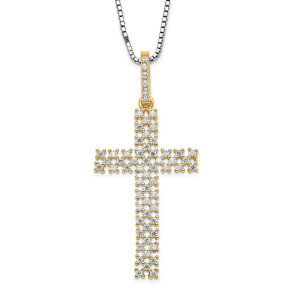 ICE CARATS Srebro wysokiej próby 925 złoty odcień cyrkonia sześcienna krzyż religijny łańcuszek naszyjnik krzyż elegancka biżuteria prezent dla kobiet serce