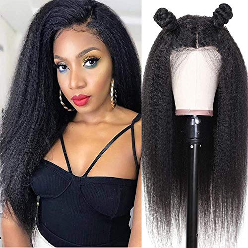 IFLY Crépus Perruque Droite 4 * 4 Yaki Dentelle avant Perruques de Cheveux Humains pour les Femmes pré Plumées Brésilien Remy Italien Yaki Perruque Humaine 16 Pouces Cover