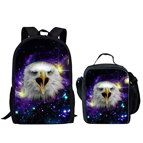 Showudesigns Mochila escolar con estampado de águila Galaxy   fiambrera