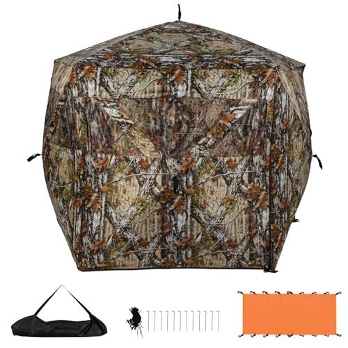 HOMASIS Tenda da Caccia Portatile per 2-4 Persone, Capanno Mimetico a Visione a 360°, Capanno da Caccia di Cervi e Tacchini con Finestre e Borsa per Trasporto (140 x 140 x 176 cm)