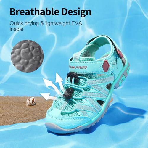 DREAM PAIRS Boys Girls Closed-Toe Outdoor Summer Sport Sandals for Toddler/Little/Big Kid,Size 2 Little Kid,Light/Green/Coral,181108K