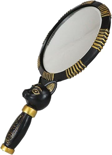 Miniatura 4 de Ebros Gift Antiguo Egipto Negro y Oro Clásico Diosa Bastet Gato con Jeroglíficos Espejo de Mano Figurita 9.25" H New Age Mysticism with Gods of