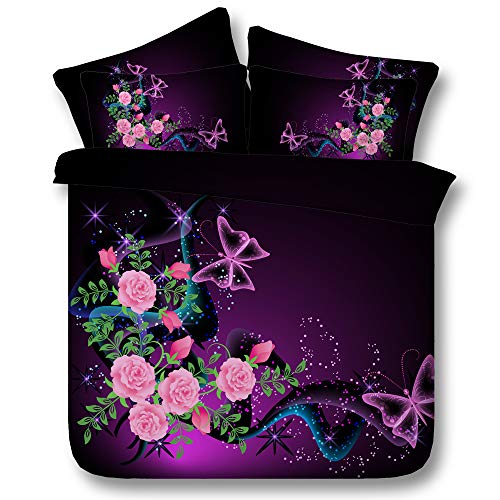 EU-VV Juego De Funda Nórdica 400 Hilos 100% Algodón Niña Mariposa Y...
