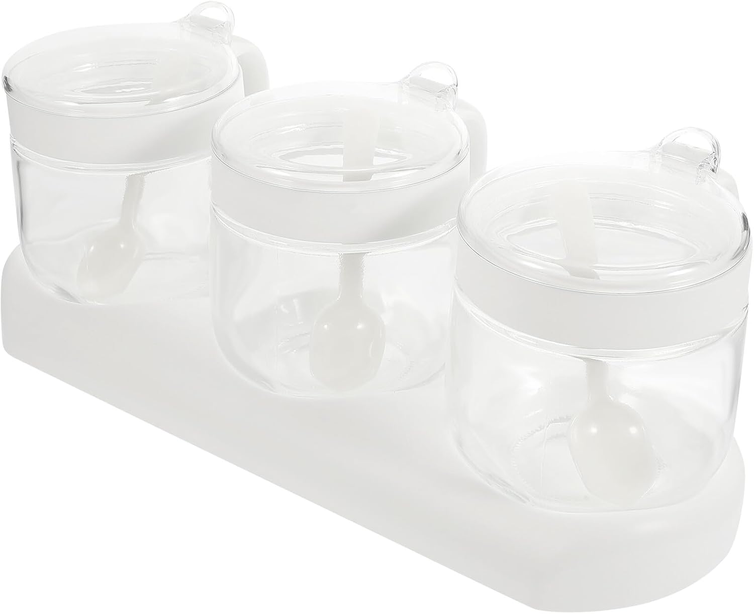 VICASKY Glass Seasoning Jar Set with Tray, 350ml Household Salt and Spice Storage Containers, Glass Condiment Holders for Kitchen Dining Table Use