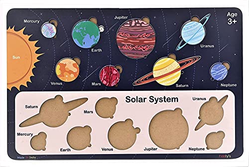 Image of Fiddlys Solar System Wooden Puzzle for Kids & Children Age 4+ Learning Educational Double Layered Wooden Puzzles with Bright Front & Back Print