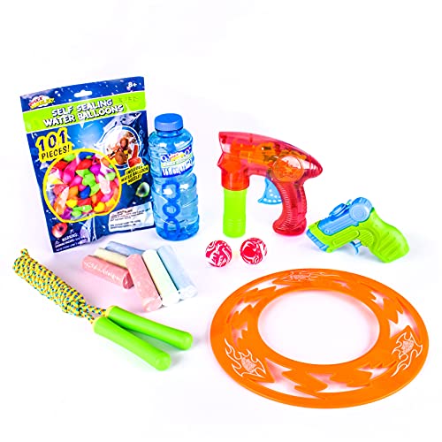Sunny Days Entertainment Summer Fun Party Set - 114 Pieces Including Jump Rope, Bubble Blaster, 16Oz Bubble Bottle, Squirt Gun, Water Balloons And More #TOP2