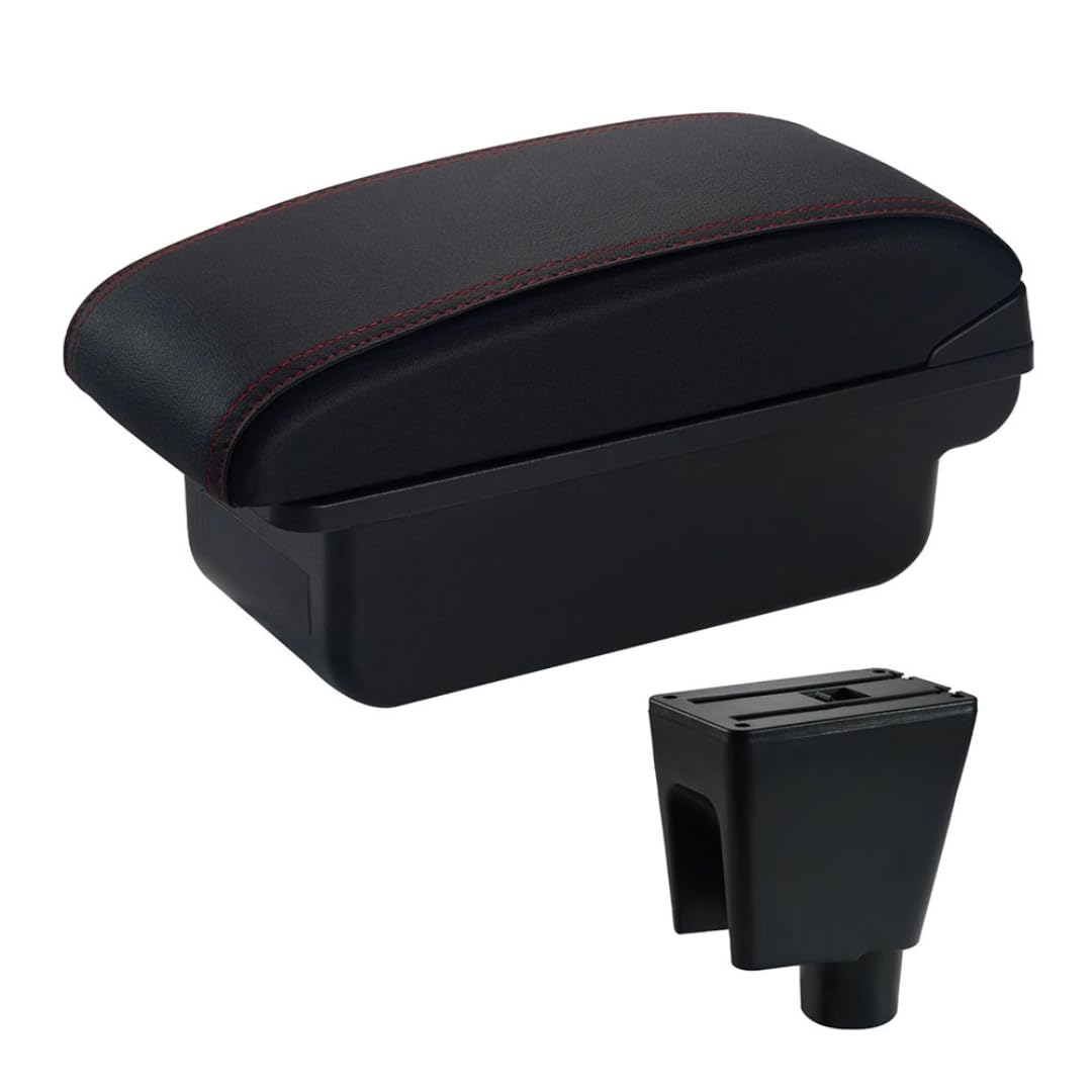Toiumops Armrest for Chevrolet Spark III Aveo T200, Car Armrest Box Center Console Store Box(A1 Red Line No USB)