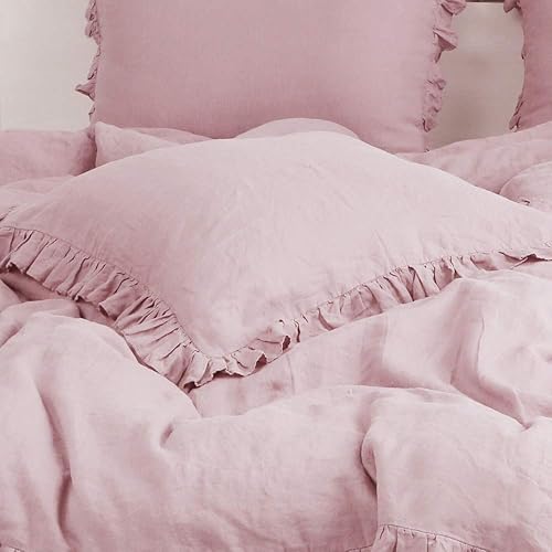 Miniatura 1 de Simple&Opulence Juego de 2 fundas de almohada 100 % lino lavado a piedra con volantes, 26 x 26 pulgadas, almohada de decoración del hogar, suave y