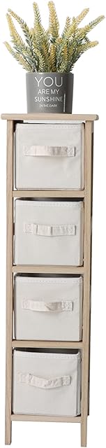 RongFeng Narrow Chest of Drawers with 4 Drawers, Slim Storage Unit with Removable Fabric Drawers for Wardrobe Closet Small Space Bathroom Bedroom Laundry Room