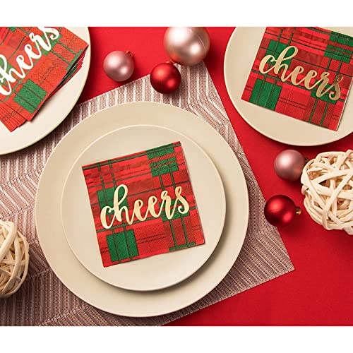 Cheers Plaid Paper Napkins For Christmas Holiday Party Supplies (5 X 5 In, 50 Pack) #TOP1