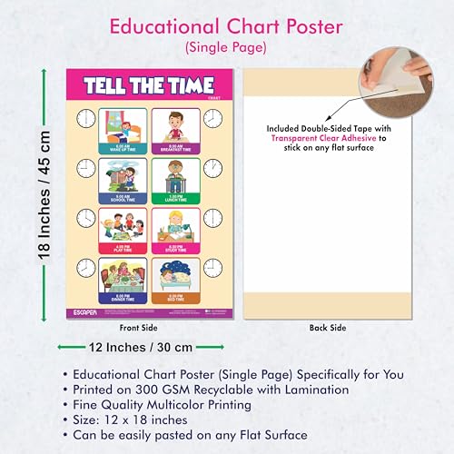 Image of ESCAPER Tell The Time Educational Charts for Kids Learning (11.5 x 17.5 inches), Study Material, Learning Books, Educational Posters