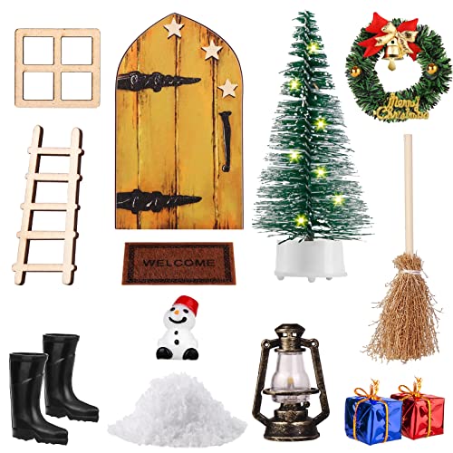 HOSPAOP Accessoires de Porte de GNOME de Noël, Ensemble de Porte de GNOME avec 12 Accessoires de GNOME, Porte Miniature d'elfe Porte de fée Décoration de Noël de Maison de poupée pour des Enfants Cover