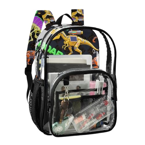 Mecha Dinosaur Roaring T-rex Orange Black Kids Clear Backpack Clear Book Bag For Teen Girls See Through Transparent Heavy Duty Bags2