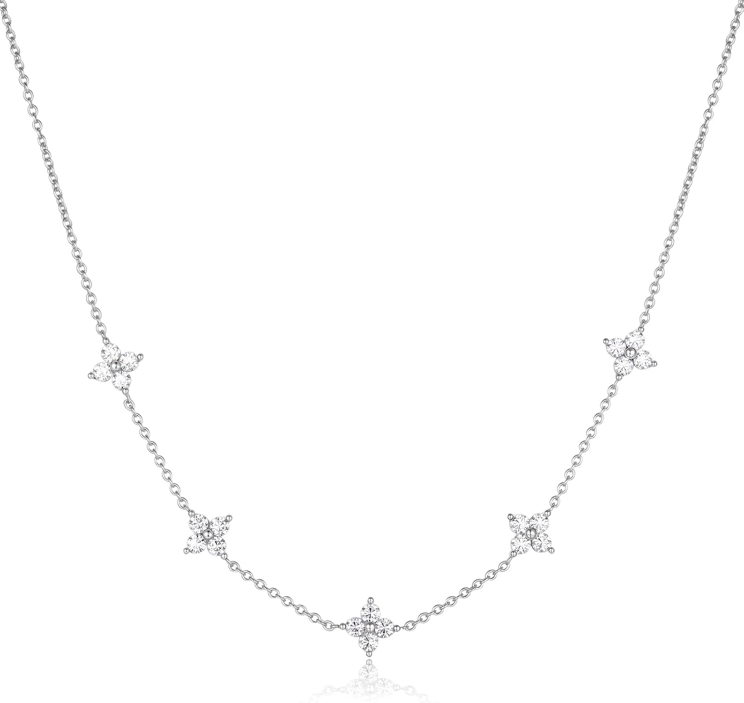 Moissanite Necklace for Women, Four-leaf Clover Lab Created Diamond Pendant, 18K White Gold Plated 925 Sterling Silver Necklace, Gifts for Women Wife Mom Jewelry, 18+2inch