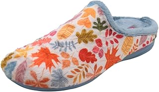 Zapatillas BIORELAX para casa hogar Textil con Diseño Hojas Otoño para Mujer, Color Amarillo y Azul Lona