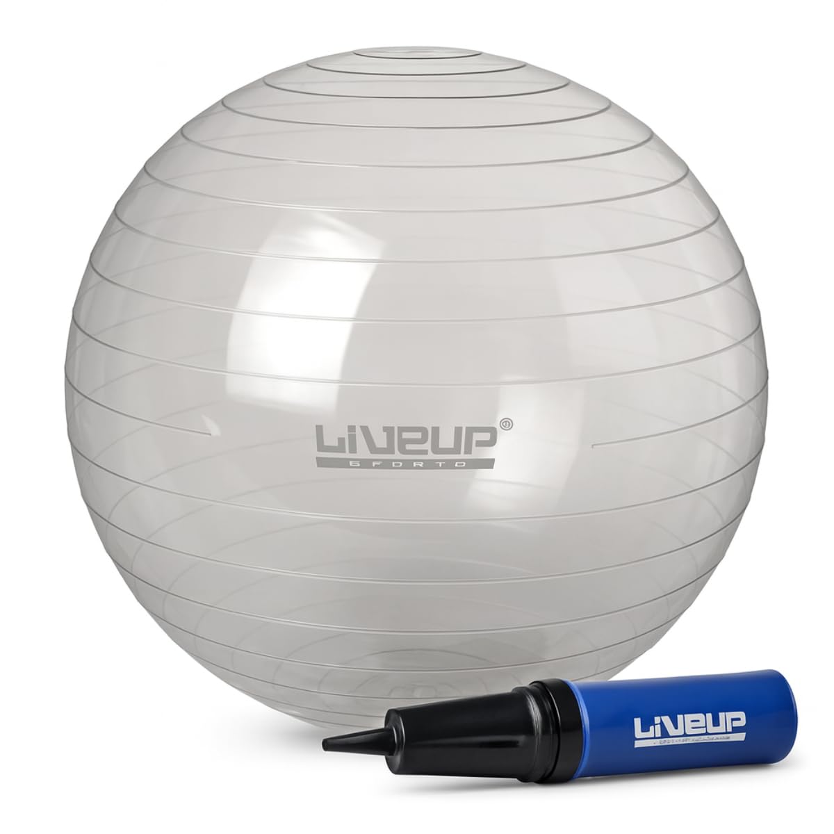 Bola de Pilates 65cm Transparente + Inflador Dupla Ação Liveup