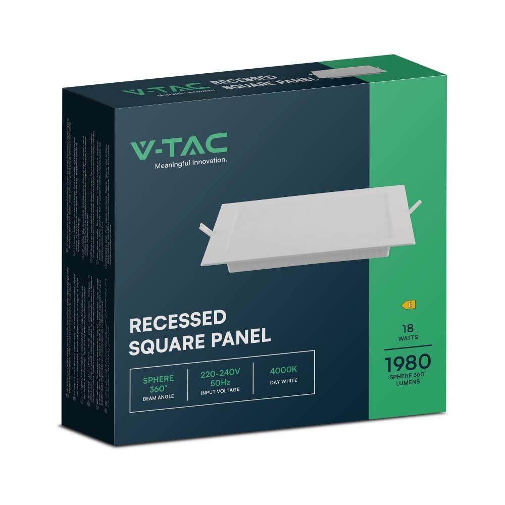 V-TAC VT-61018 Mini pannello led 18W pannello montaggio ad incasso quadrato 110lm/w luce bianco naturale 4000K - 10487