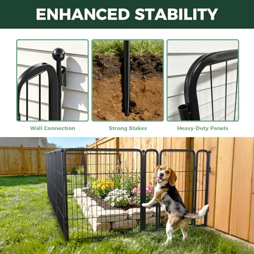 Image of FXW Garden Fence Outdoor for the Yard - 32in(H) x 18.2ft(L) Heavy Duty Metal Animal Barrier for Dog, No Dig Decorative Dog Fence with Fence-to-Wall Anchor (Pack of 4), 8 Panels, Black