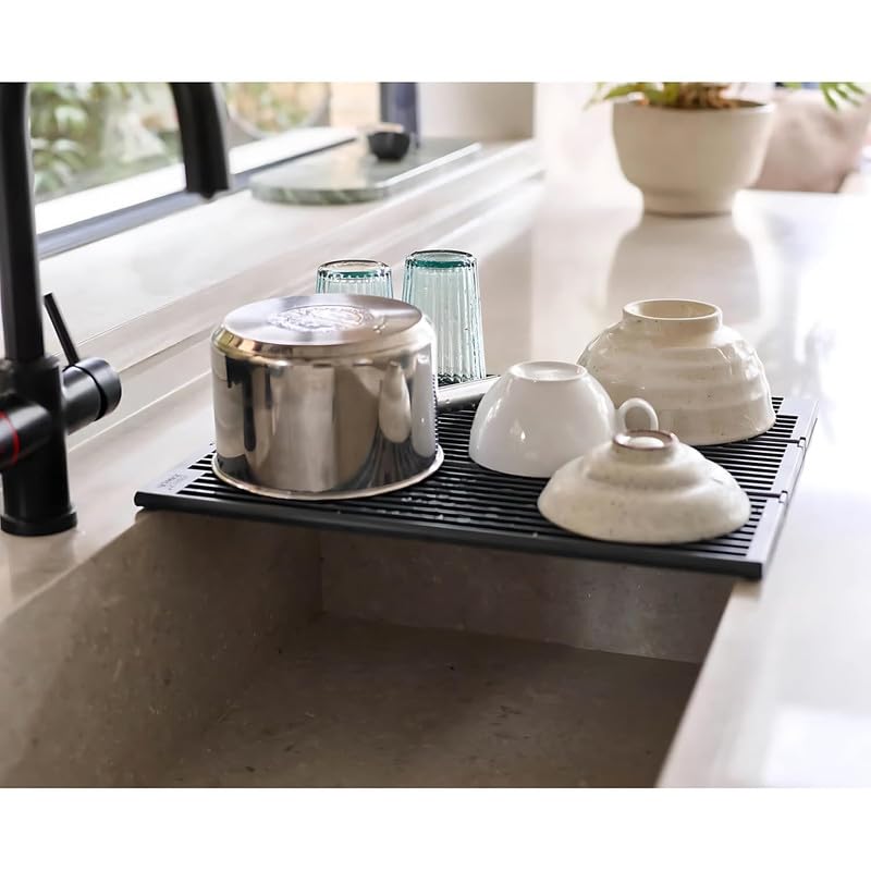 Image of Platform Folding Over-Sink Drainer, Space Saving Strainer | Rustproof Rack, Wine Glass, Utensil, Fruit & Vegetable Drain Washing Mat | Adjustable Folding Dish Drainer (1 Pcs)