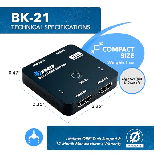 image for OREI 8K 2x1 HDMI Switch 4K@120hz - Auto HDMI Selector 48Gbps High Reso