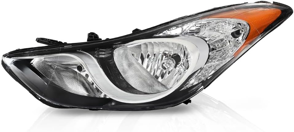 CNNELL Headlight Assembly w/o Bulbs Compatible with Hyundai Elantra Left Light 2011-2013 Halogen Headlamps Clear Lens Chrome Housing Amber Corner（3 Pin）