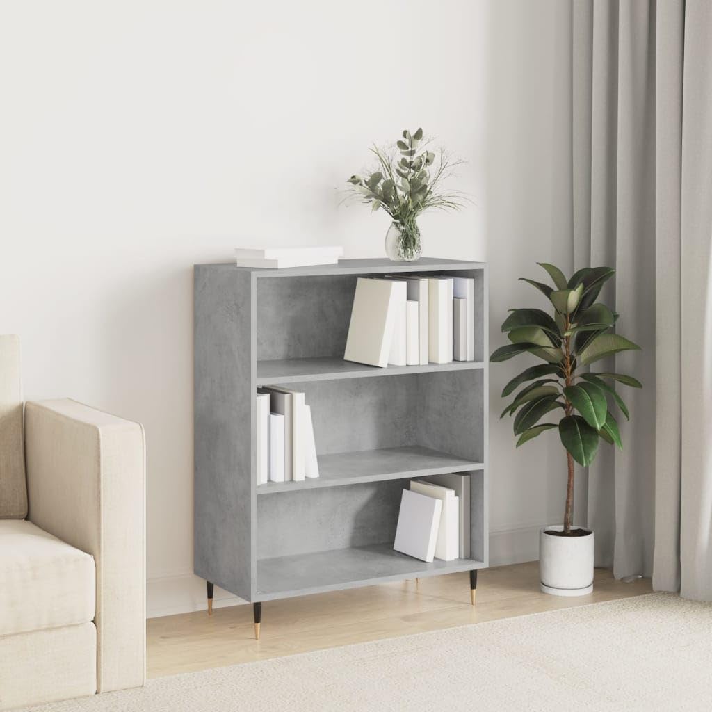 Homgoday Bibliothèque gris béton 69,5 x 32,5 x 90 cm en bois d'ingénierie, bibliothèque, étagère de rangement, étagère de présentation pour salon, maison, bureau, mobilier d'intérieur 681