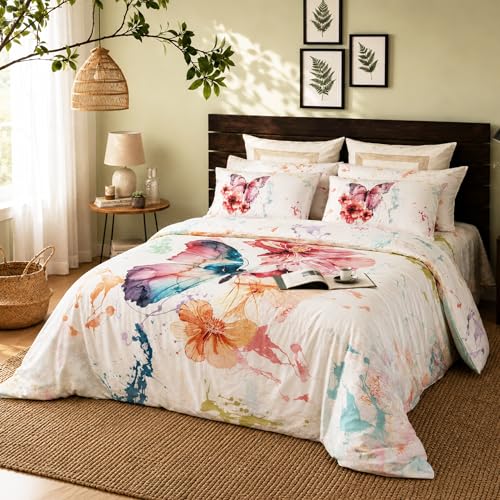 Image of Digitally Printed with Reactive Ink |300 TC 100% Cotton 1 Queen Bedsheet Set | Extra Smoothness with Sateen Weave|Ethereal Wings Bedsheet Set (1 Flat Sheet + 2 Pillow Cases)