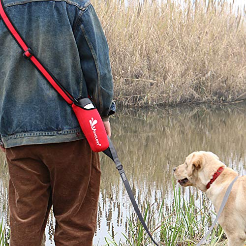 VIVAGLORY hundetrinkflasche & wasserflaschenhalter mit Schultergurt-Kombi, Hunde Trinkflasche & Wasserflaschenhalter für Unterwegs, Trinkflasche Edelstahl mit Wasserflaschenträger, 750ml, Rot