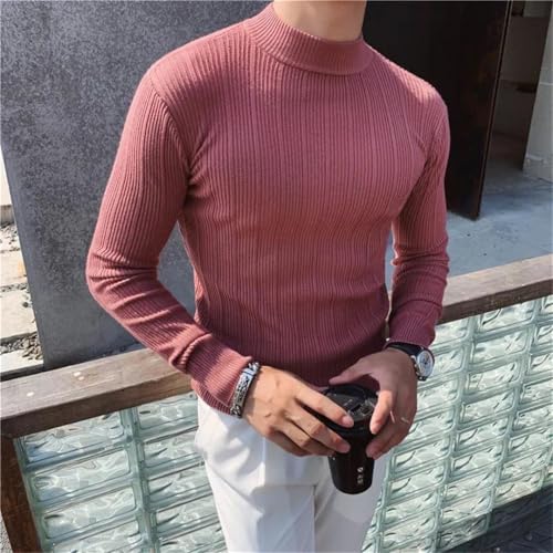 Men's Pullover Sweaters Korean Striped Sweater Half High Collar Stretch Tight Slim Fit Knit Sweater3