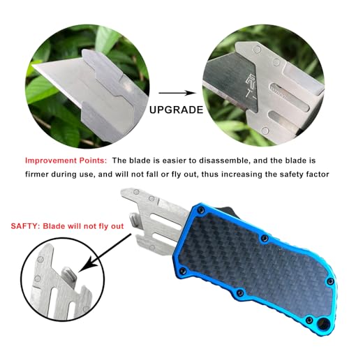 Image of Caressolove Automatic Utility Knife, Green Razor Blades Pocket Knife, Box Cutters Retractable Heavy Duty, Premium Safety Push Button Knife with 5PCS Blades (Blue)
