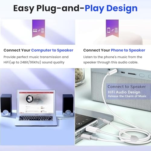 Image of Verilux 3 in 1 Type C to 3.5 mm Audio Aux Jack Cable 1.2M /3.9Ft, 3.5mm Jack to USB C /Lighting /3.5mm Cable for iPhone 17 /16 /15 /14 /13 /12 /11, iPad Pro, Galaxy S25 /S24 /S23, Work with Car Stereo