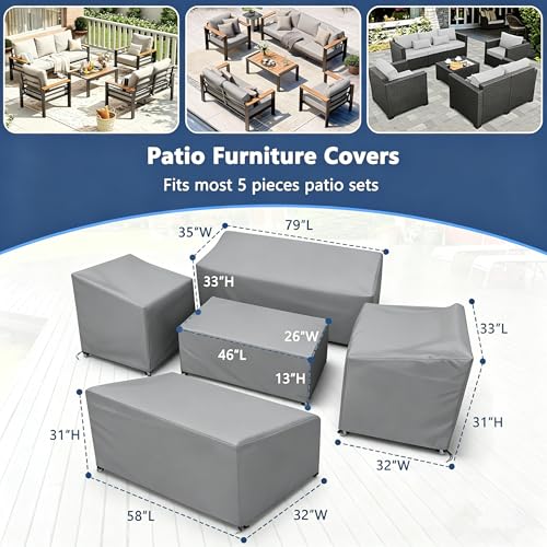 Image of STARTWO Patio Furniture Cover Set, 5 Piece Outdoor Furniture Cover Waterproof, 600D Heavy Duty Lawn Patio Set Covers for Chairs, Loveseat and Coffee Table (Grey)