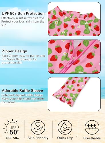 Image of Alakuoti Long Sleeve One Piece Ruffle Swimsuit for Toddler Girls Baby Girl Rashguard Shirt with UPF 50+ Sun Protection