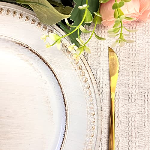 Umisriro White Charger Plates,13 Inch Vintage Dinner Plate Chargers Round Server Ware.set Of 6 Plastic Beaded Chargers For Dinner Plates, Party, Wedding(White) #TOP5