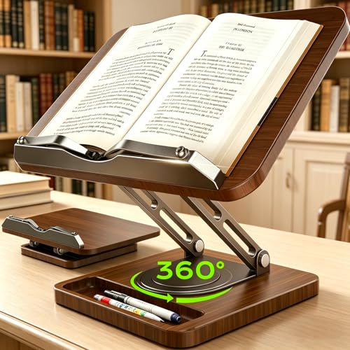 LOXP 360° Rotating Book Stand with Storage