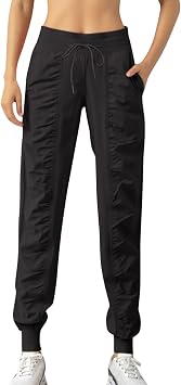 YOLAI Womens High Waist Ruched Sweatpants Running Yoga Fitness Trouser Quick Dry Drawstring Casual Pants Black, S