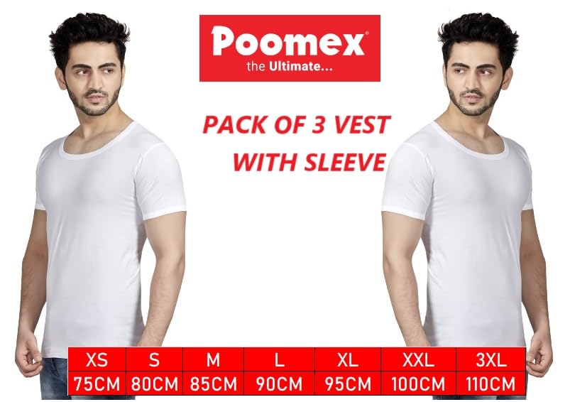 Image of Poomex Men's Cotton Half Sleeve Vest (Pack of 3)
