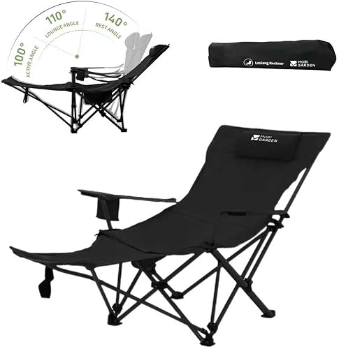 Miniatura 10 de MOBI GARDEN Silla de camping reclinable con reposapiés, silla plegable ajustable de 4 posiciones para adultos, reposapiés portátil y desmontable,